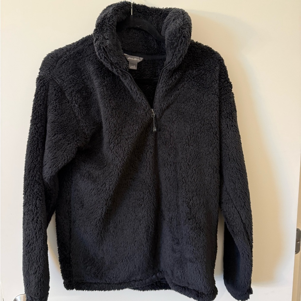 NWT Eddie Bauer Black Pullover Quarter Zip Fleece